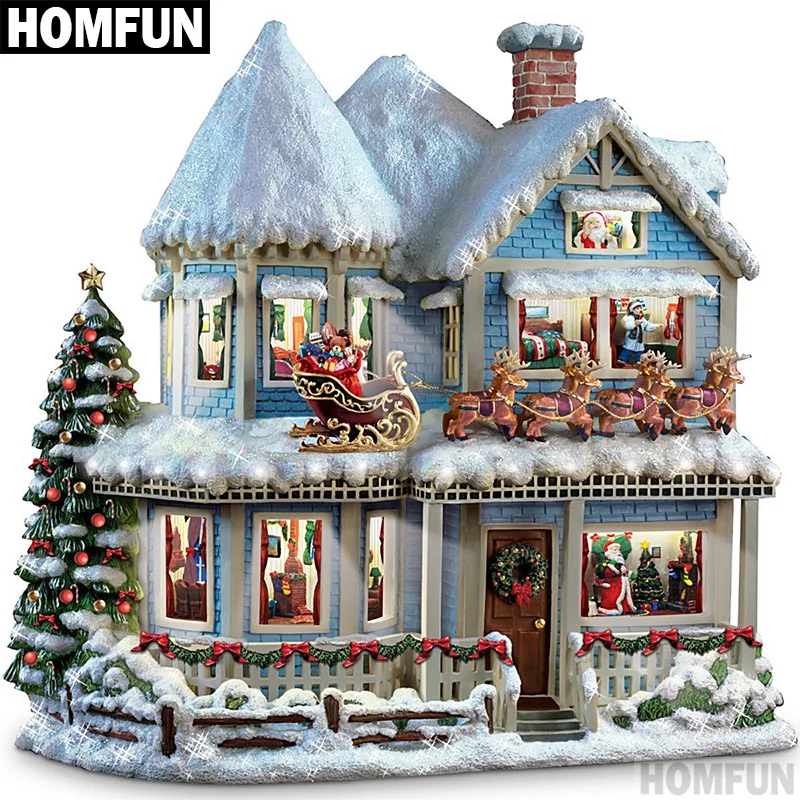 Алмазная живопись HOMFUN A00741 картина рождественский дом с полными
