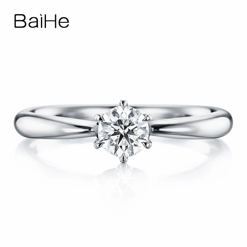 

BAIHE Solid 18K White Gold 0.20ct FG/SI Natural Diamond Ring Women Wedding Trendy Fine Jewelry Making Anel diamante Bague