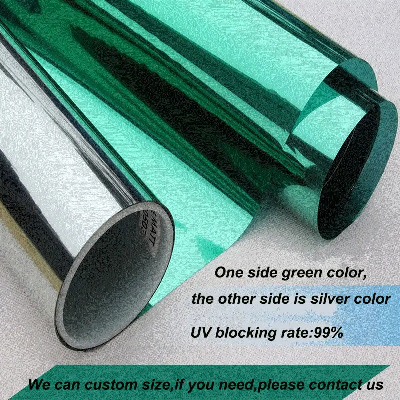 Пользовательский размер серебристого зеленого цвета теплоизоляционная оконная зеркальная пленка самоклеящаяся анти-УФ-тепловая Солнечная фольга Raamfolie длиной 2 м
