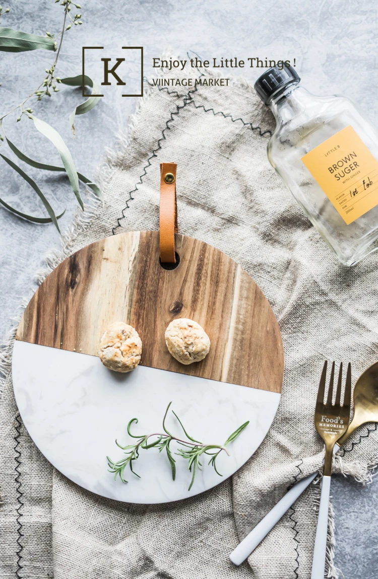 

Nordic ins wind marble acacia wood black walnut splicing chopping board Western food plate bread plate storage plate