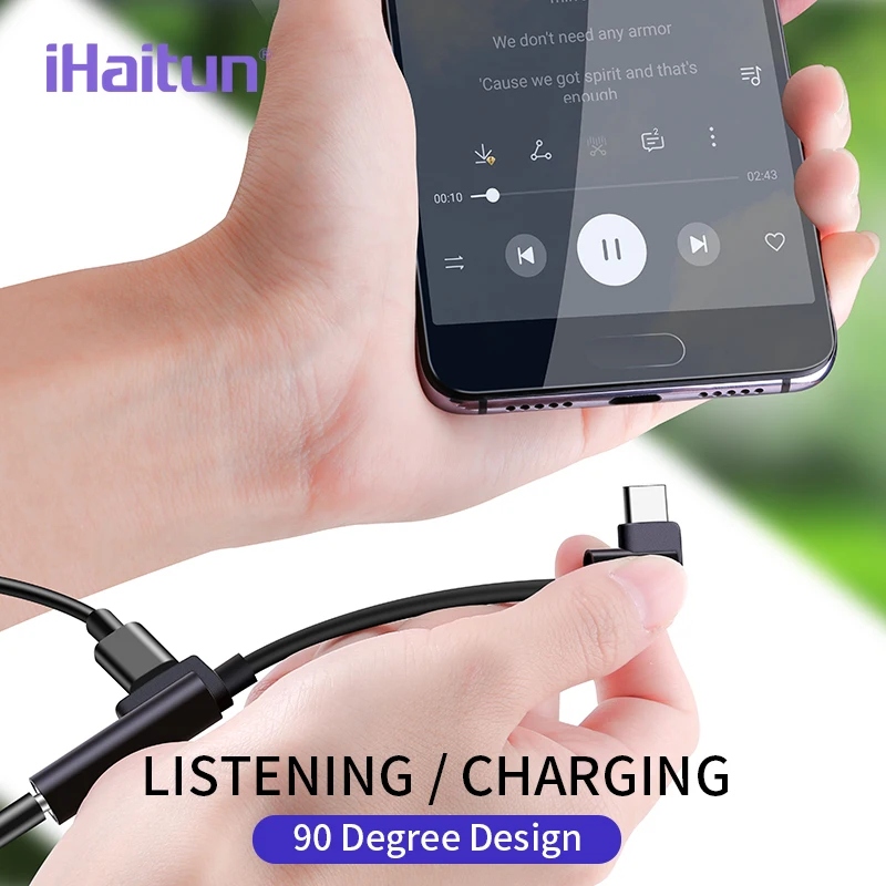 IHaitun 2 в 1 быстрая зарядка переходник usb type c для наушников на 3.5 mm jac адаптер samsung S9