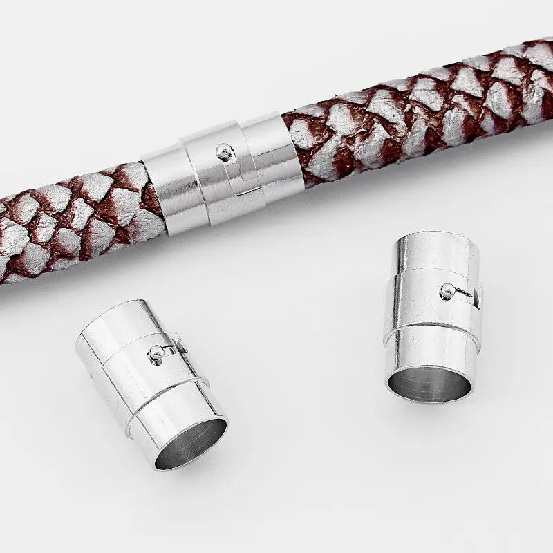 5 Sets Silver Tone 10mm Hole Barrel Clasp + End Caps For 10mm