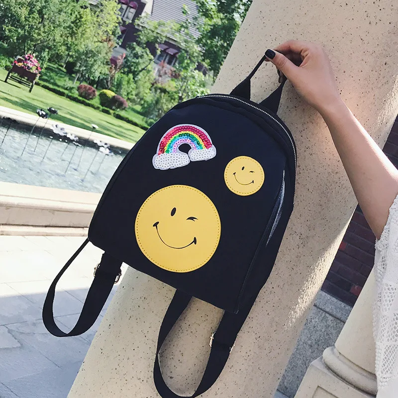 RU&BR Rainbow Stickers Smiling Face Backpacks Korean New Fashion Casual
