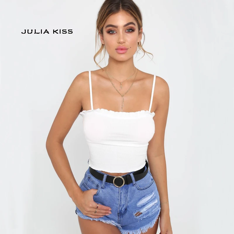 Women Frill Trim Ribbed Cami Topin Camis from Women's Clothing on