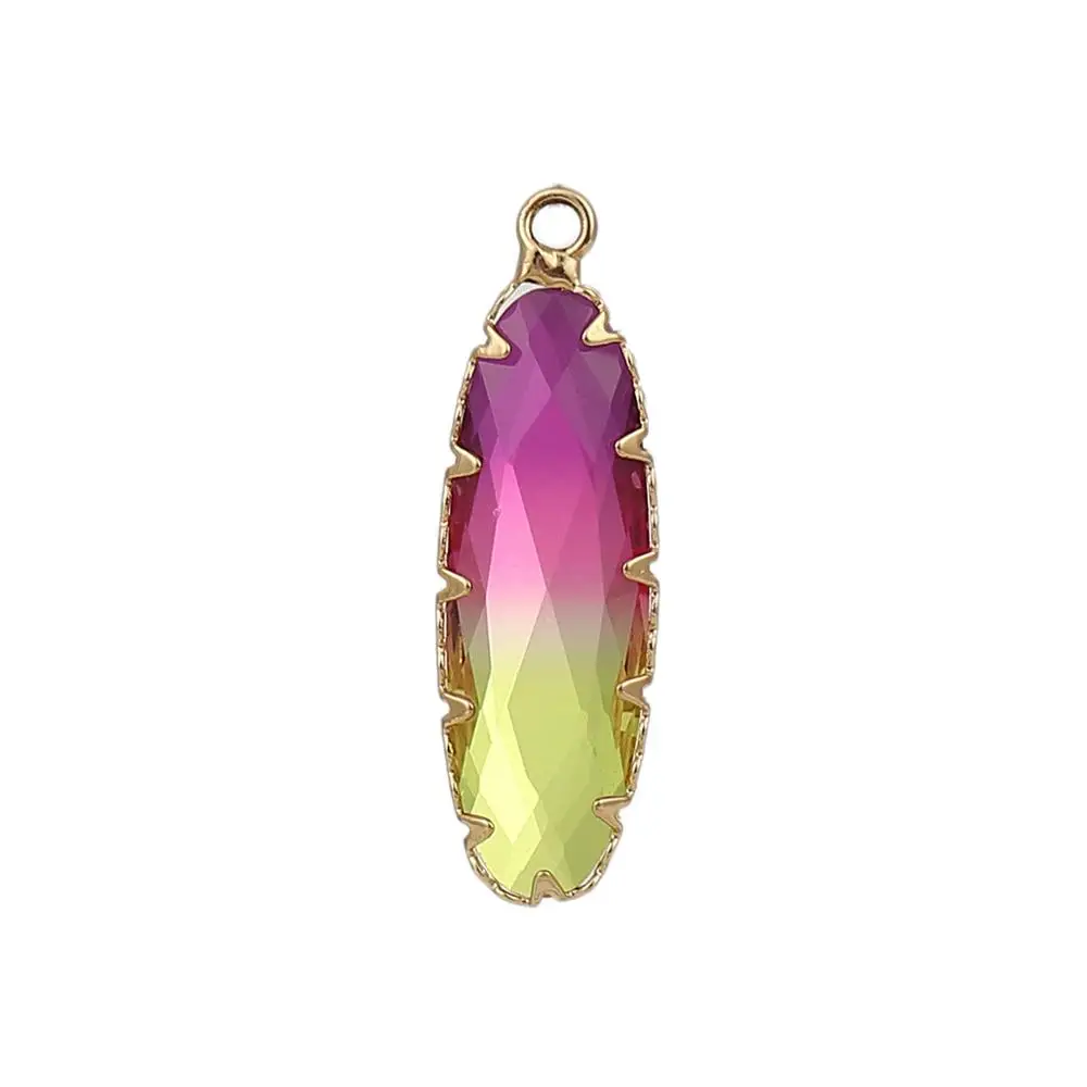 DoreenBeads медные и стеклянные подвески, Золотая маркиза, розовые, цветные, граненые романтические Подвески 32 мм(1 2/") x 10 мм, 2 шт - Окраска металла: 5