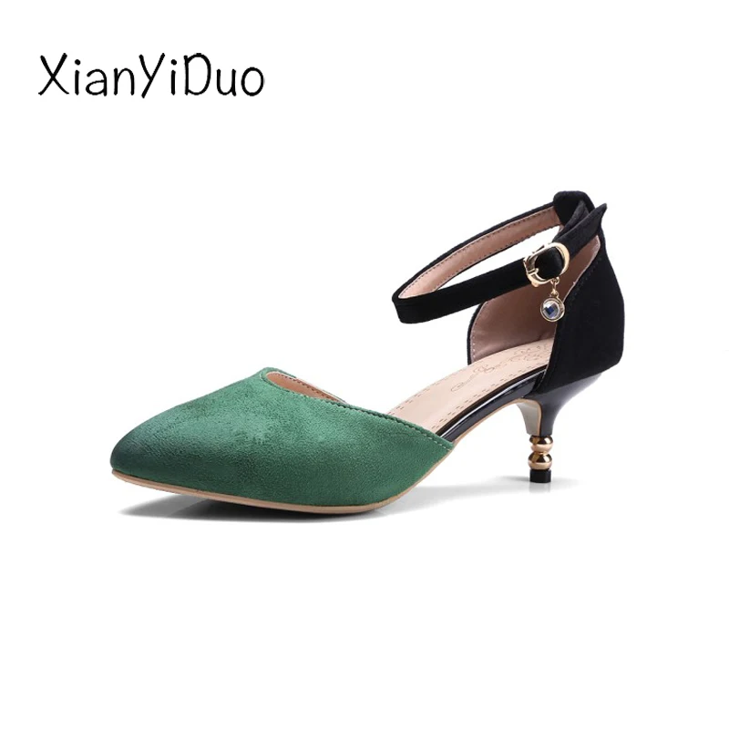 

Xianyiduo 2018 Summer Women's Shoes med heels Mixed Colors Sandals ankle-wrap big size 34-48 party fashion/470-5