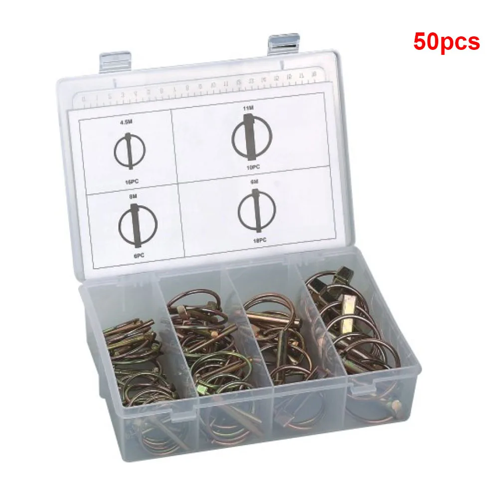 

50 Pcs Trucks Farm Assortment Locking Pin Kit Home Auto Parts Heavy Duty Anti Rust Multi Size Iron Plated Trailer Ring Shaped