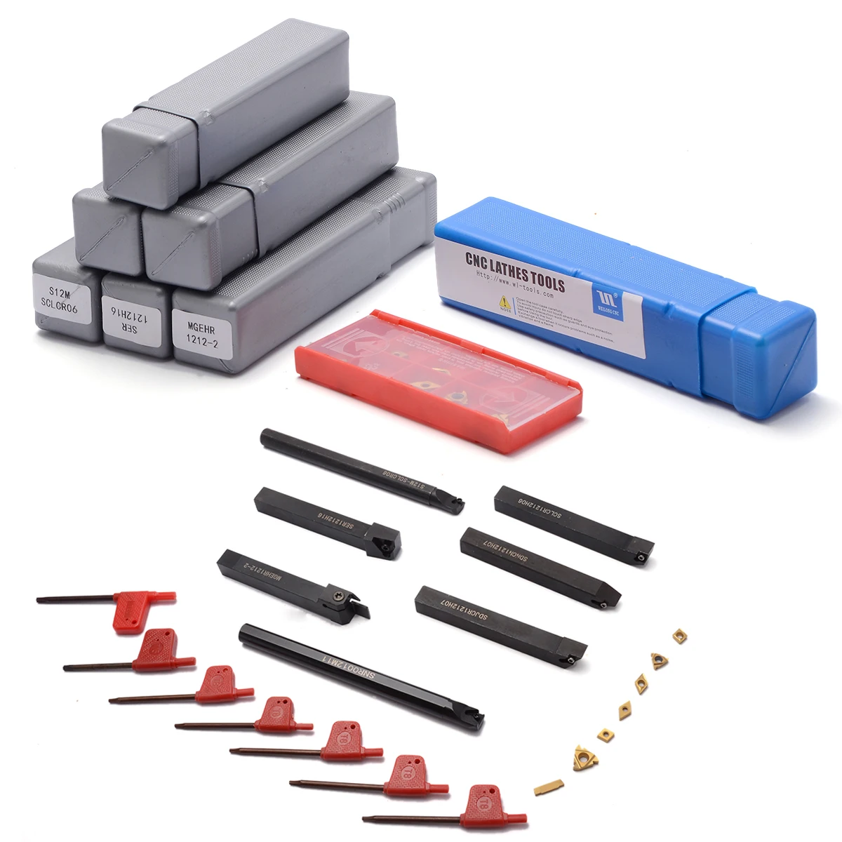 

7pcs 12mm CNC Lathe Turning Holder Boring Bar + 7pcs Carbide Inserts Blades + 7pcs T15 Wrench