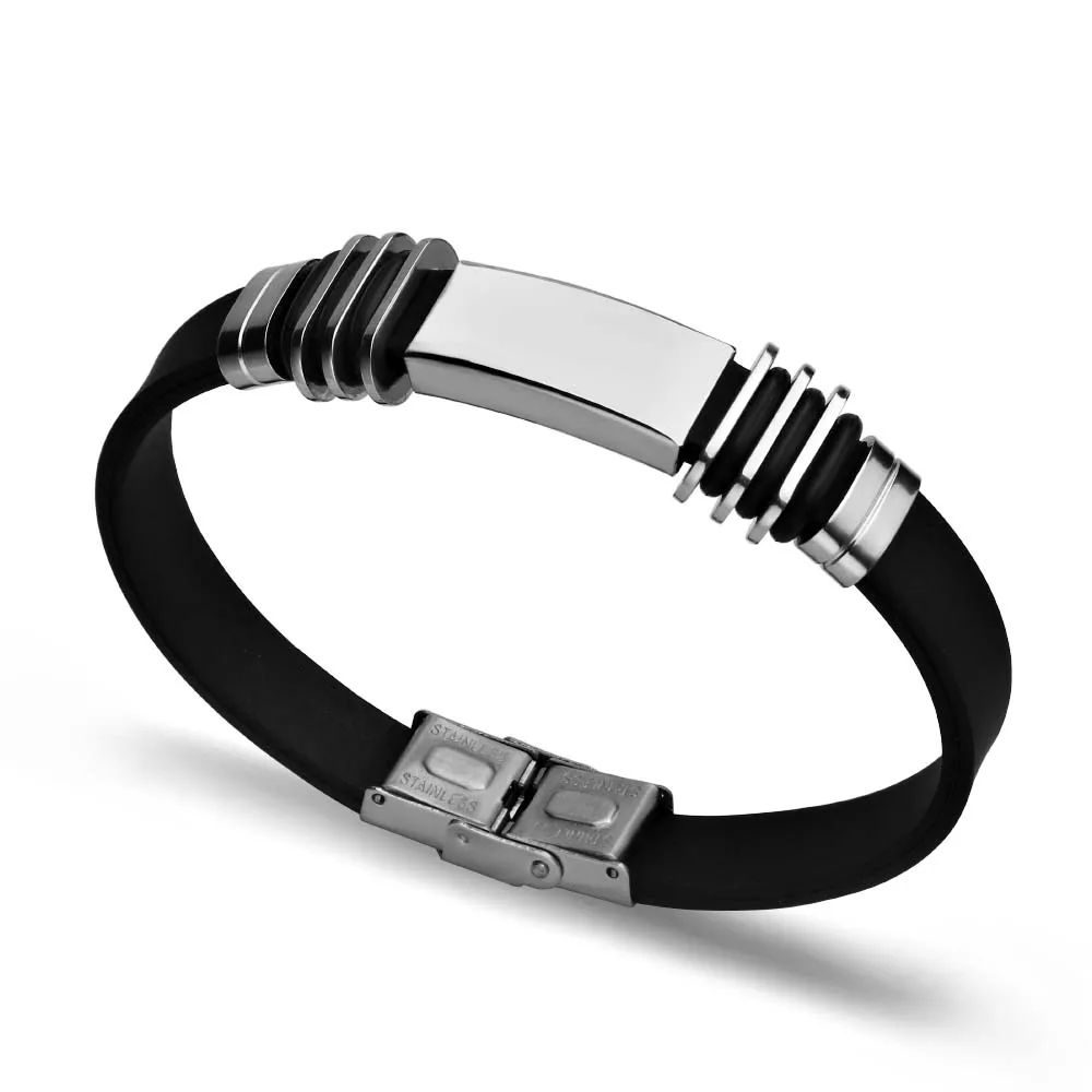 

2017 NEW FASHION Simple Male Charm Jewelry Stainless Steel rubber Bracelet Man Bracelets Bangles for Men Gift pulseira feminina