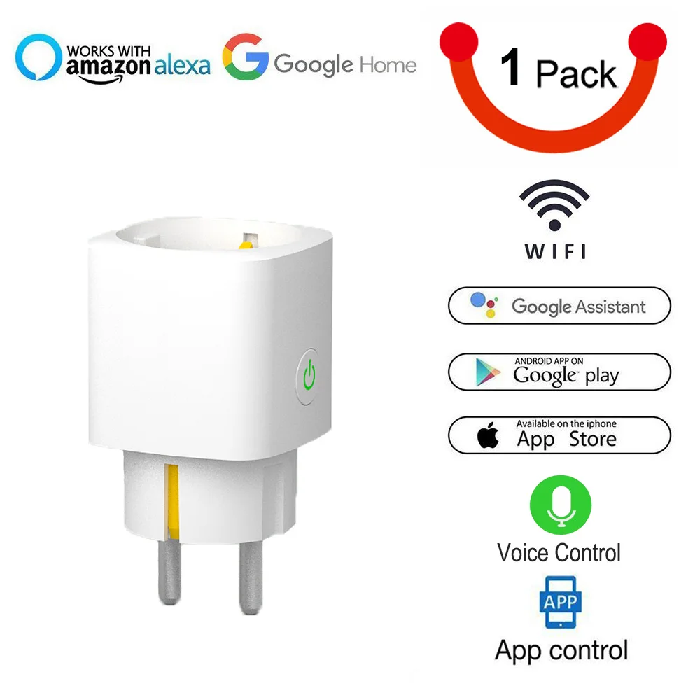 Умная розетка с европейской вилкой, Wi-Fi, розетка с таймером, 16А, контроль энергии, Голосовое управление с Alexa и Google Home IFTTT - Цвет: White 1pack