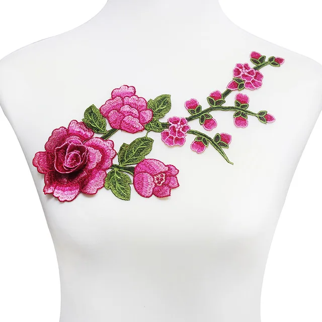 1 шт. Fuschia Цветочные Патчи 3D вышивка аппликация патч кружевная ткань Цветочный