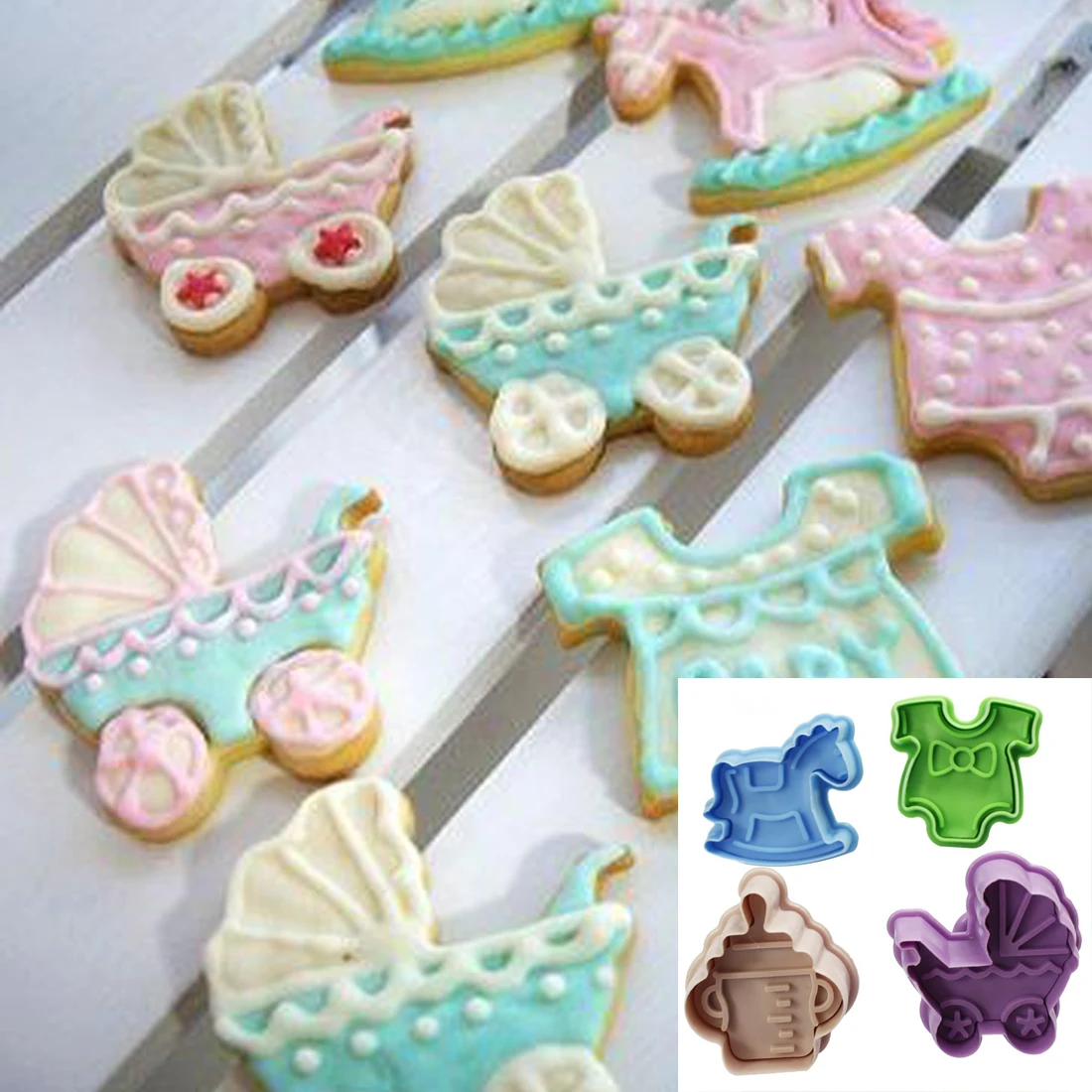 Супер 4 шт детские пластиковые формы для выпечки Кухонные бисквиты формочки для печенья Кондитерские плунжеры 3D инструменты для украшения тортов из мастики