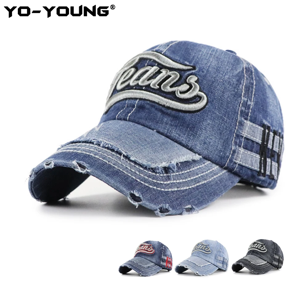 Yo-Young Мужская бейсболка, винтажная джинсовая кепка, бейсболка Snapback, высокое качество, лето-осень, уличная Кепка, регулируемые шляпы
