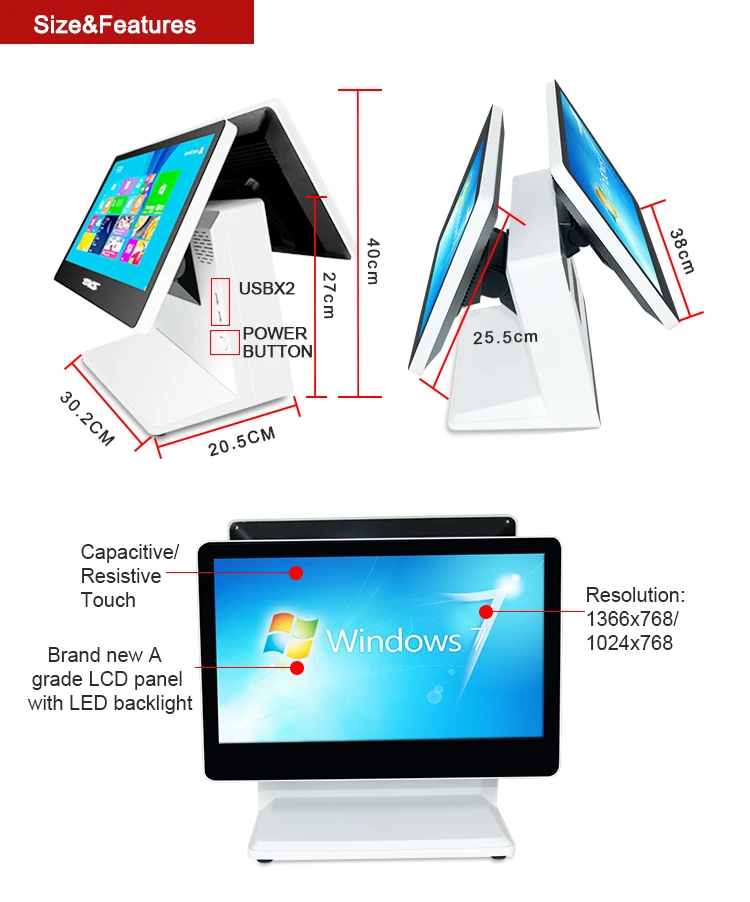 Рекламные J1900 Quad Core 15 дюймов сенсорный экран все в одном ПК, pos системы