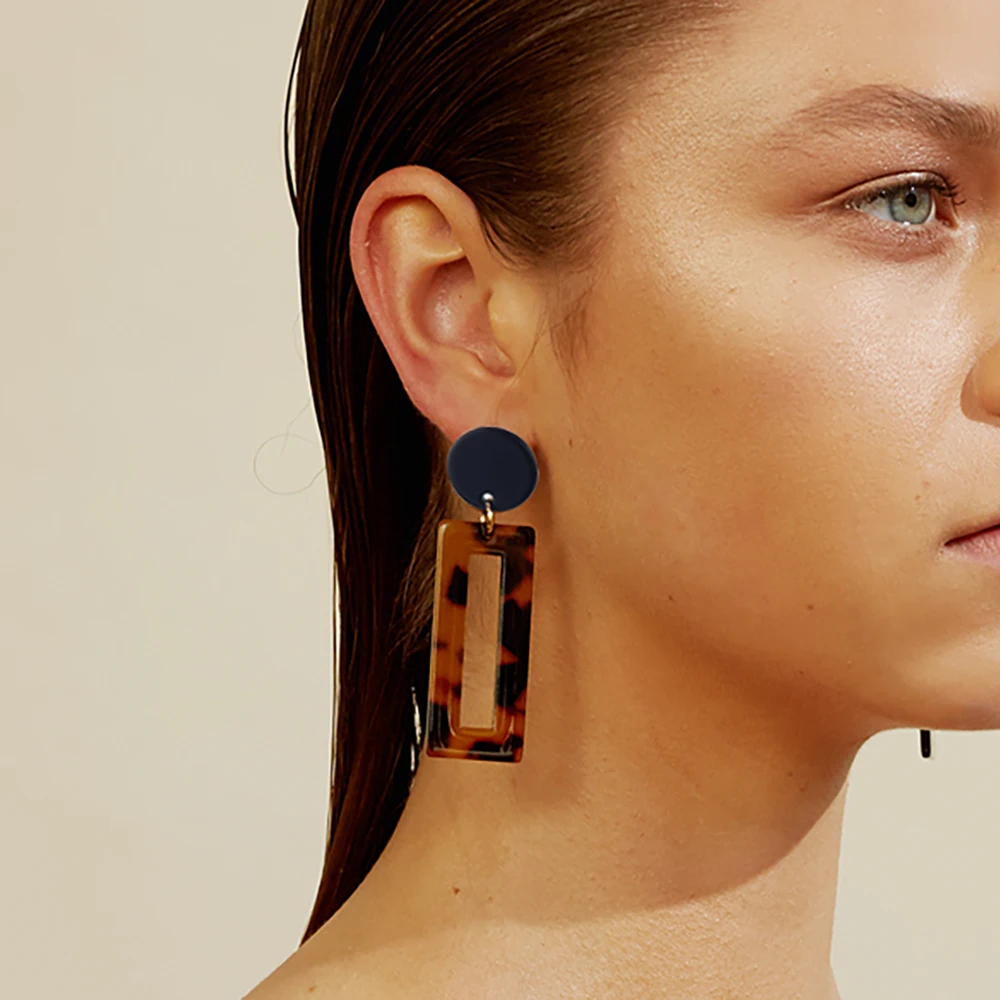 

2019 New Vintage Geometric Long Square Acrylic Drop Earrings For Women Leopard Print Rectangle Statement Dangle Resin Jewelry