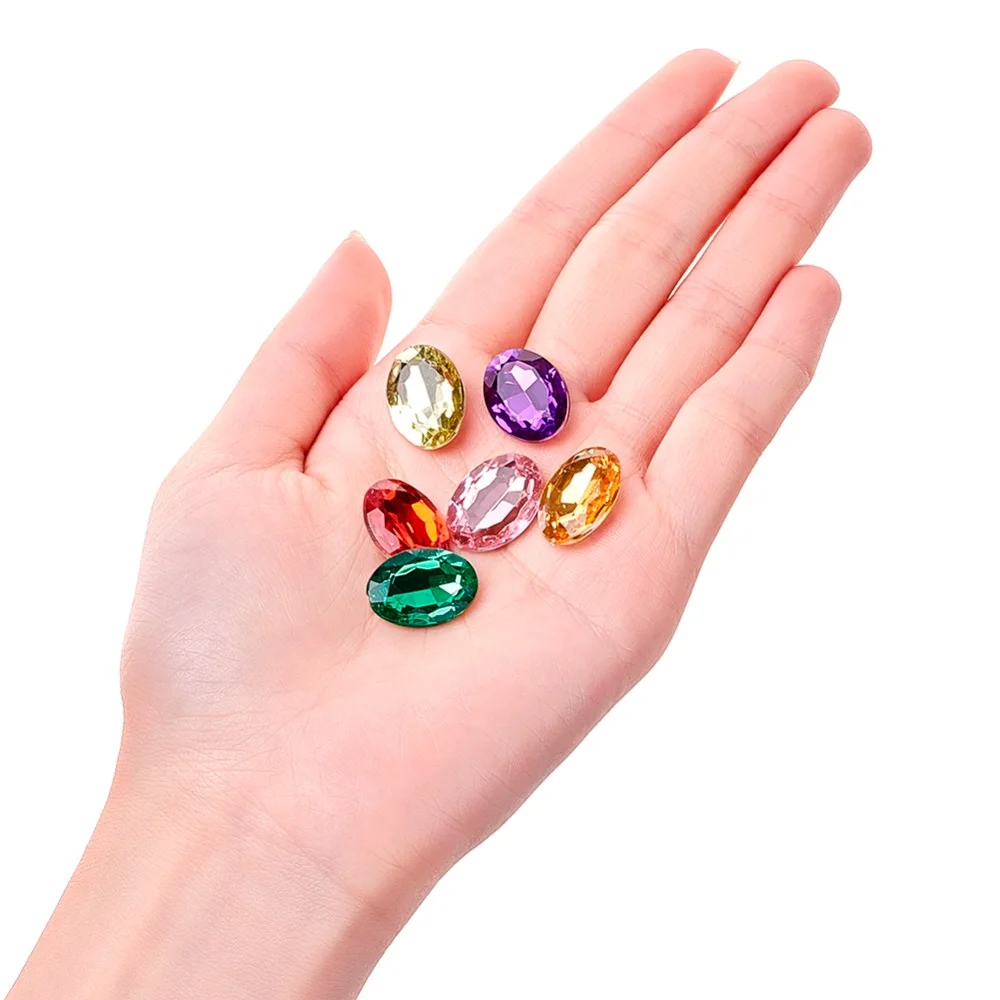 

200 PCs/lot 25x18x7mm Oval Imitation Taiwan Acrylic Rhinestone Cabochons Rivoli Back & Faceted Mixed Color for Jewerly Making