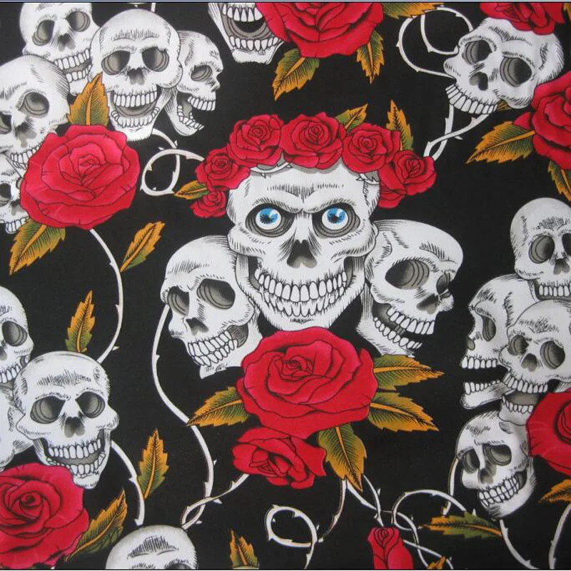 

145x50cm1pc Skull Fabric 100%Cotton Fabric Canvas Rose Skull Print Fabric Patchwork Sewing Material DIY Bag Home Cloth Sofa Pant