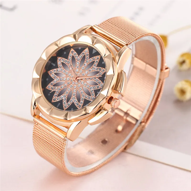 

Luxury Brand Rose Gold Women Watch Fashion Casual Crystal Dress Wristwatch Womens Steel Leather Quartz Watch Female Reloj Mujer