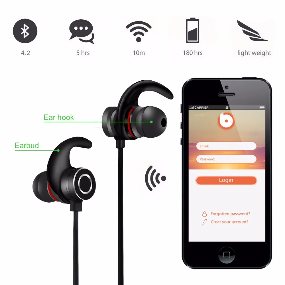 WLNGWEAR S6 6 Bluetooth наушники с микрофоном Спортивные Беспроводные стерео Магнитная