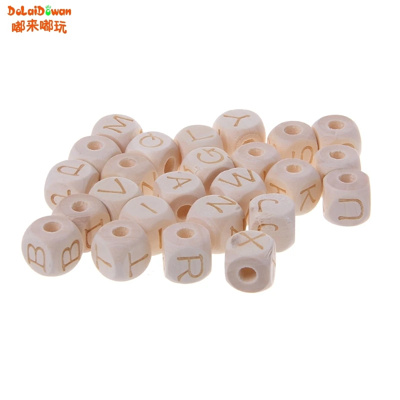 

26 Pcs Teething Wood Letter Pacifier Chai Accessories 12mm Baby Wooden Beads DIY Crafts Chew Wooden For Baby DIY Pacifier Chain