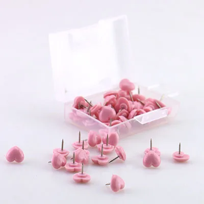 Пачка в форме сердца, 50 шт., пластиковая качественная пробковая доска, безопасные цветные нажимные шпильки, Thumbtack, офисные школьные принадлежности H0001 - Цвет: Розовый