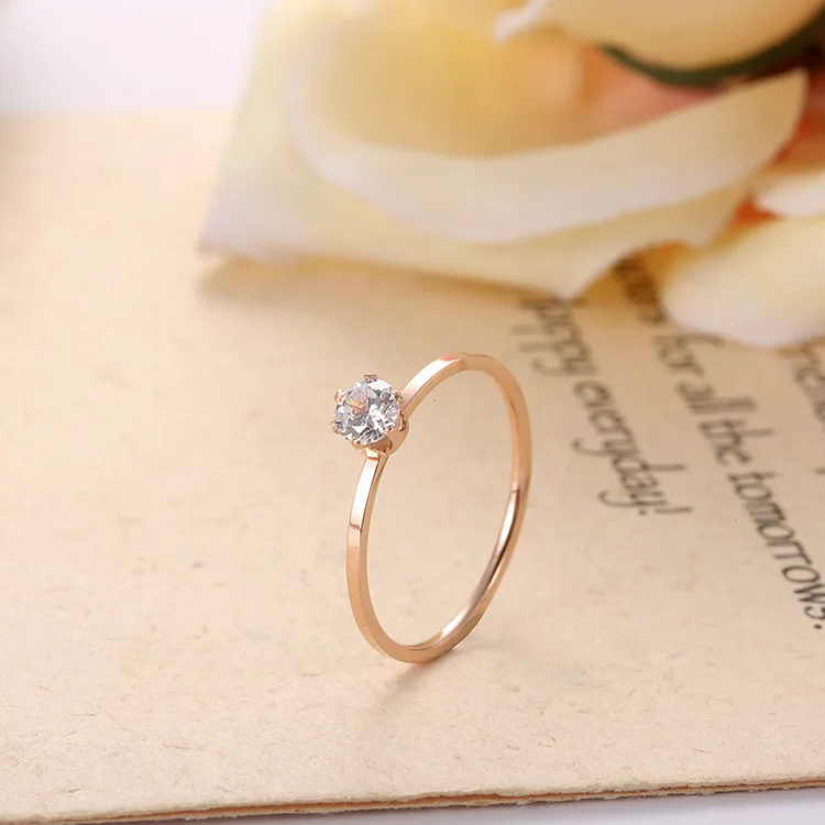 Титановая сталь 6 зубец Установка кубического циркония хрустальное кольцо классическая роза золото обручальные свадебные кольца для женщин Anneau BXJ37