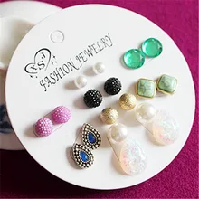 Новые женские модные ювелирные изделия Нарядная, для девочек красивые серьги 9 пар/компл. фиолетовый/зеленая смесь тип Серьги агента доставки