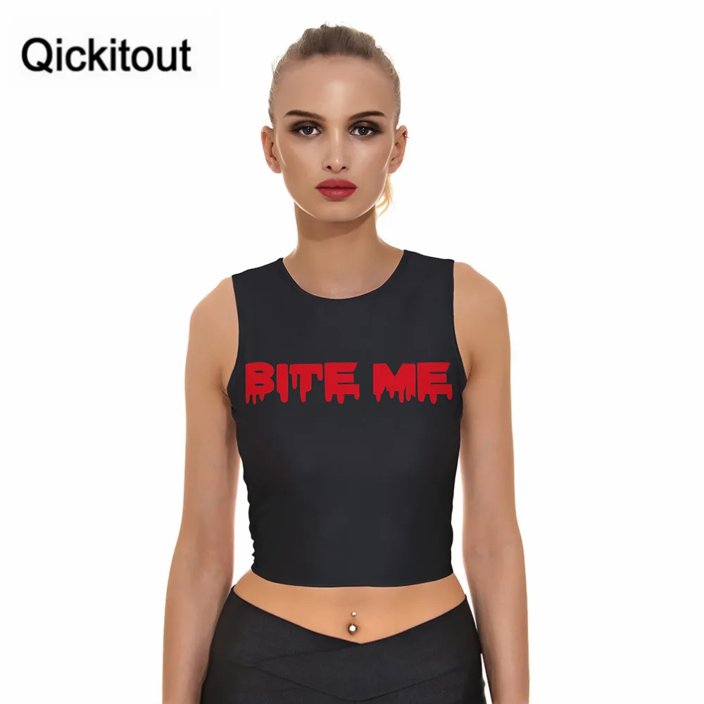 Qickitout Модный популярный летний сексуальный короткий топ на бретелях BITE ME красный