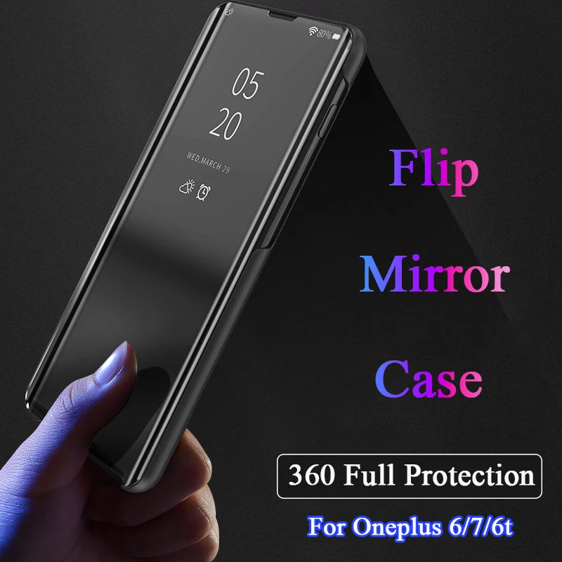 

Luxury Mirror 1+7 Pro Smart View Window Case For Oneplus 6 6T 7 Leather 360 Full Protection Stand Cover For Oneplus7pro Carcasa