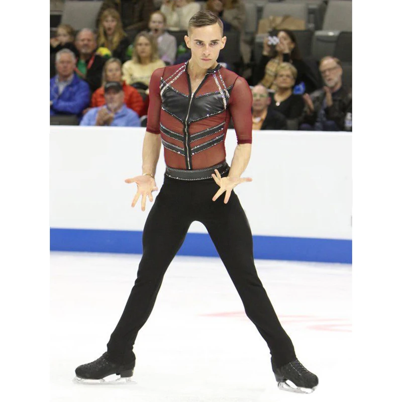 

Nasinaya Boys Man Figure Skating Performance Clothing Tops Customized Competition Ice Skating Leotard Kids Mesh Wine Red
