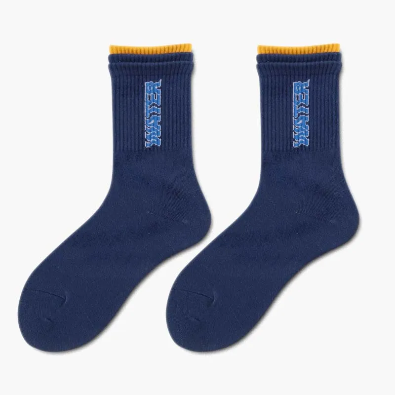 Harajuku, уличные креативные носки в стиле хип-хоп, спортивные носки, Van Gogh Calcetines Hombre Divertidos, японские забавные мужские носки для скейтборда - Цвет: Blue Letters Socks