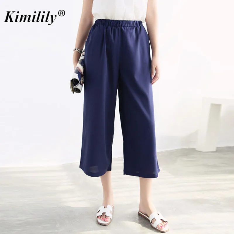 2017 Summer Chiffon Trousers Capris Women Casual Loose Calf Length Wide