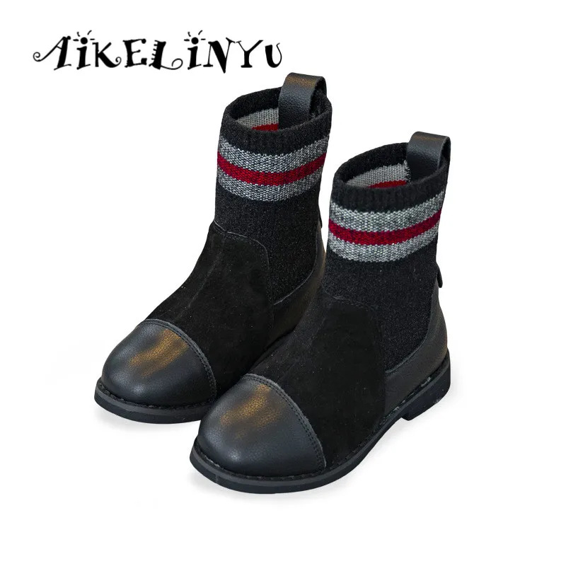

Baby Girl Boots 2019 Winter Children True Leather Boots Fall Flat Socks Boots Kids Fashion Black Boot Boys Girls Martin Shoes