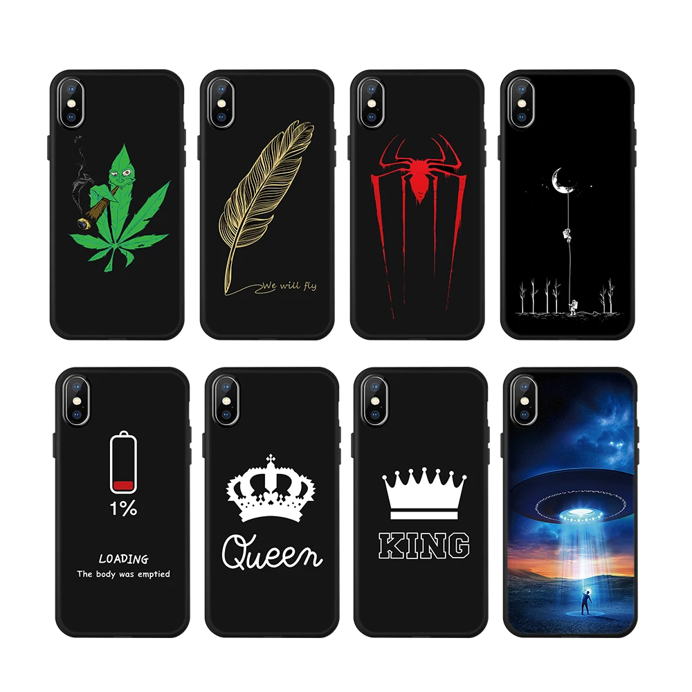 

Silicone Pattern Matte Case For iPhone XS Max XR 7 6 6S 8 Plus X 5 S 5S SE Phone Cases Spider King Queen Moon Cool