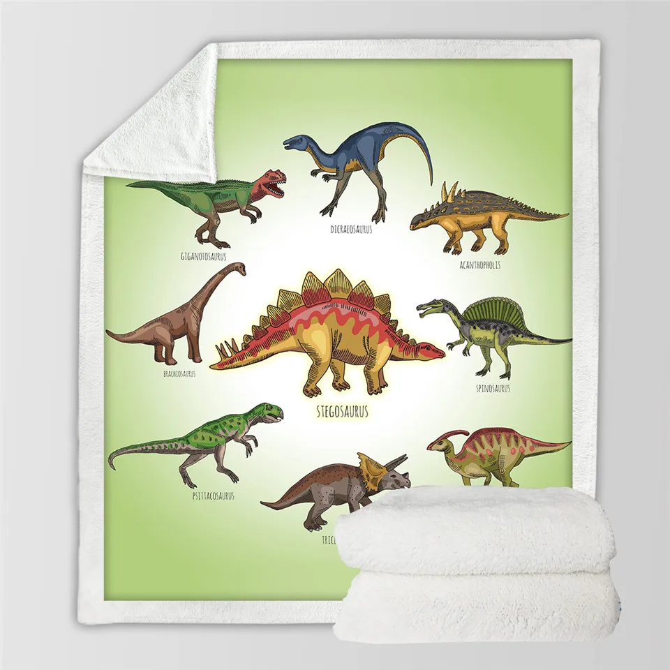 BeddingOutlet-Dinosaur-Sherpa-Throw-Blanket-Jurassic-Printed-Bedspread-for-Kids-Stegosaurus-Plush-Blanket-Boys-Cartoon-Bedding