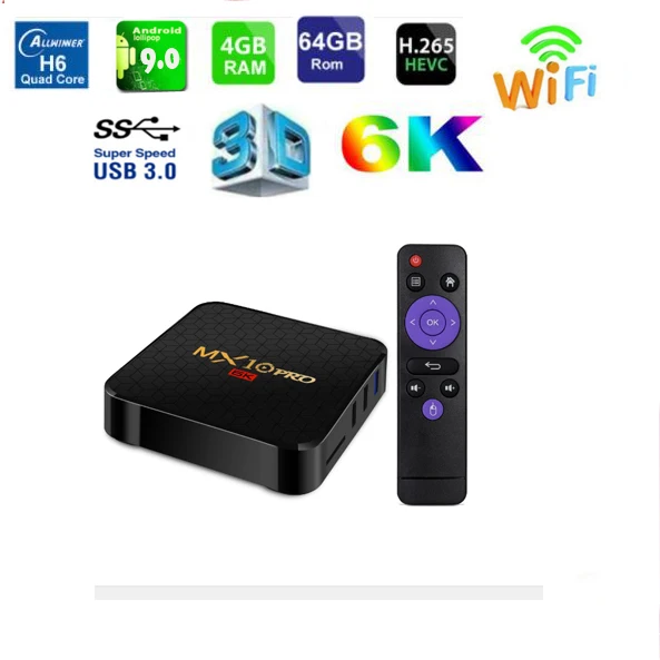 MX10 PRO 6k tv Box android 9,0 поддерживает 2,4g wifi 100m lan 4 ГБ 32 ГБ/64 Гб ALLWINNER H6 vs mx10 Голосовая клавиатура опционально - Цвет: 4G 64G