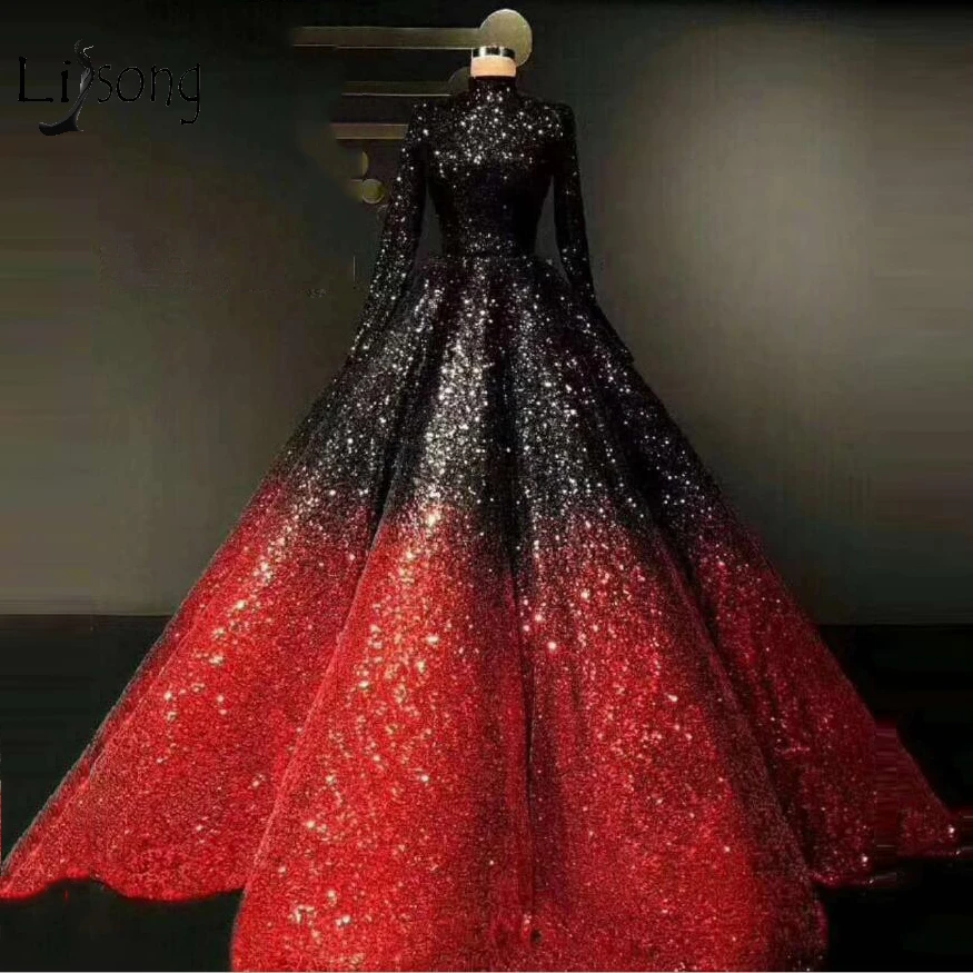 ゴージャスなカラフルな緑豊かなボールガウン18サウジアラビアアラビアウエディングドレス高襟フルスリーブロイヤルウエディングドレスvestidoロンゴ Prom Dresses Royal Prom Dresssaudi Arab Aliexpress