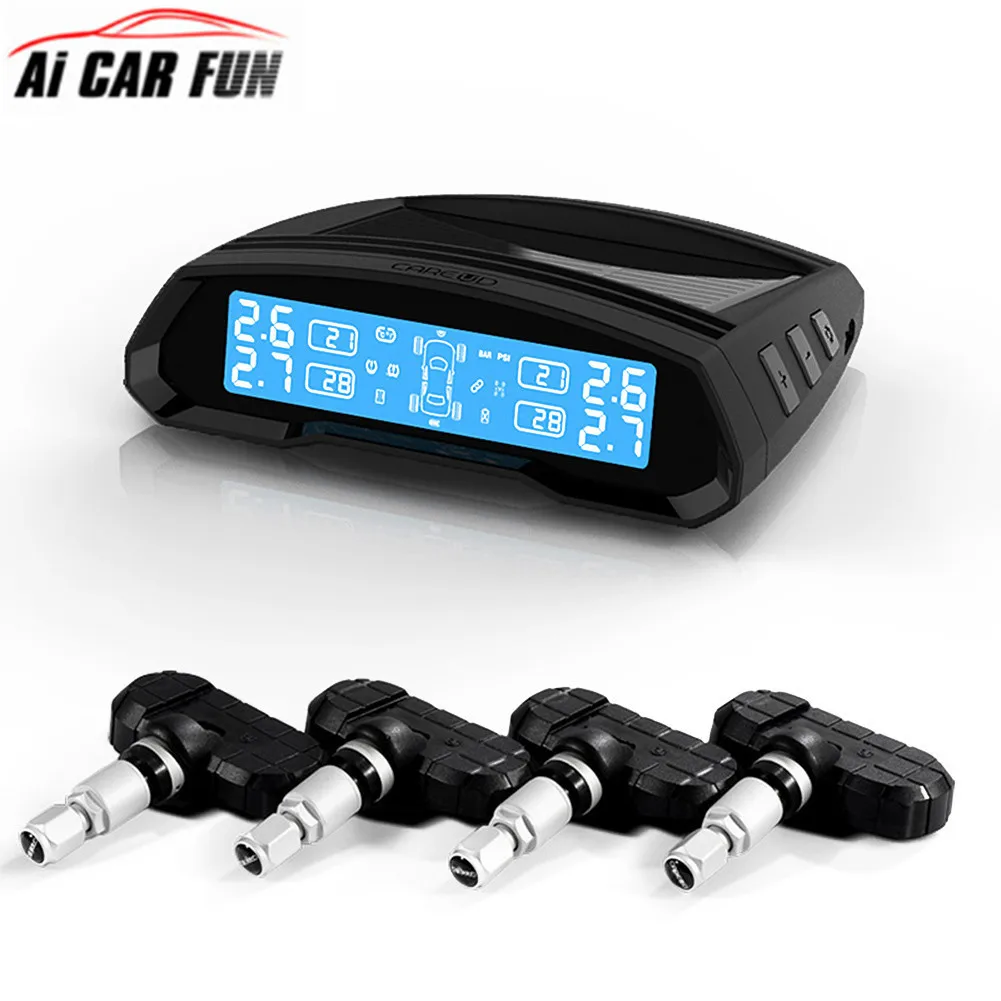 

CAREUD Wireless External/Built-in Tire Pressure Sensor USB Charging Solar Panels tpms Tire Pressure Monitor T802L Blue Screen