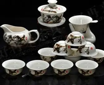 14PCS drinkware Kung Fu Tea mug.Teapot Ceramic Magpies joy Gaiwan Tea Set Cup