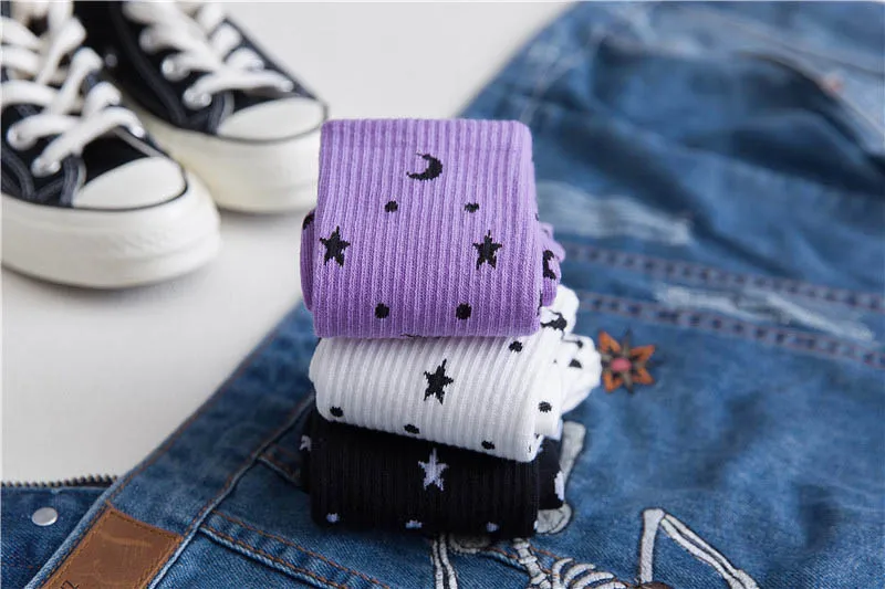 [EIOISAPRA] Японские Харадзюку звезды красные/белые/фиолетовые женские носки в стиле хип-хоп Луна кучи милые носки противоскользящие Calcetines Mujer
