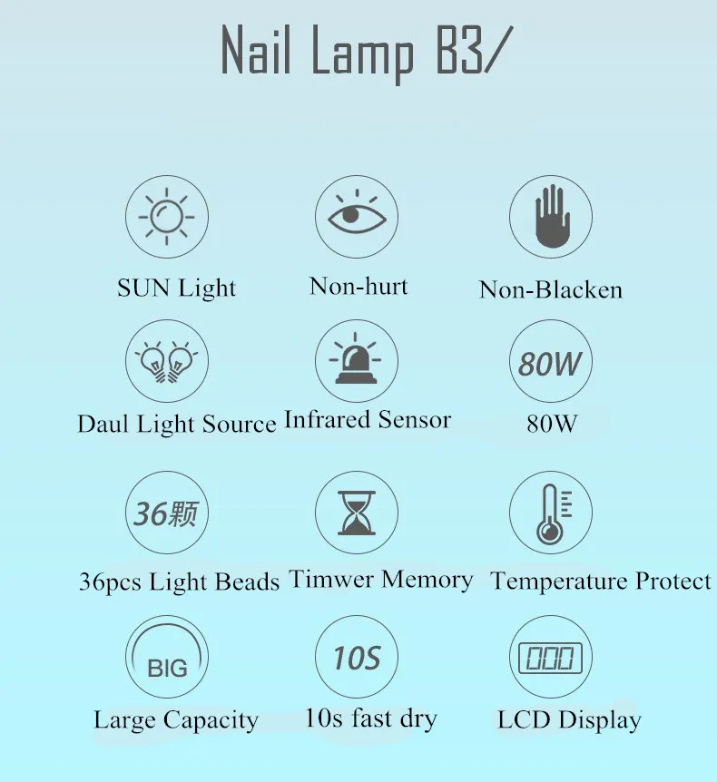 Hot LED UV Nail Lamp B3 Colorful 80W Manicure 36 LEDs Machine UV Nail Dryer Ice Nagel Lamp SUN Light Fast Curing All Gel Varnish