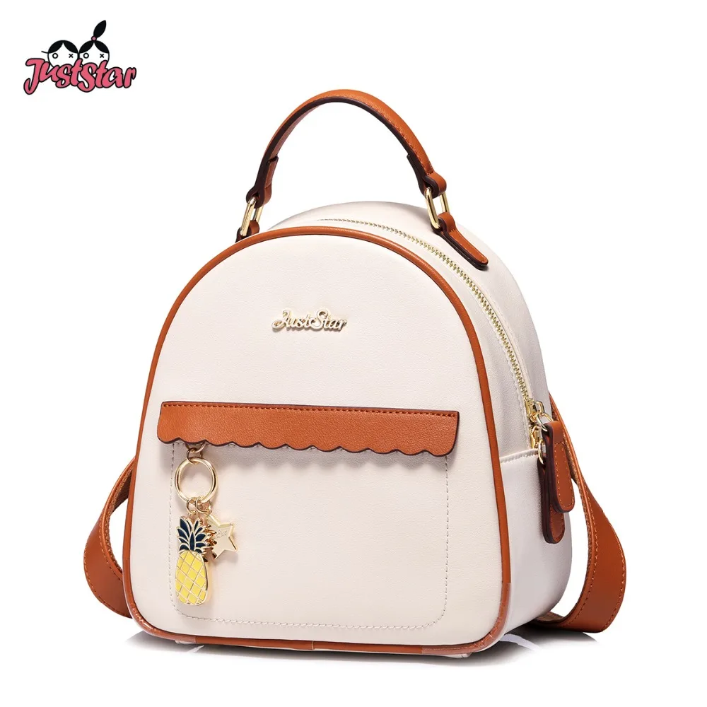 

JUST STAR Women's Leather Backpack Female Fashion Pineapple Tassel Shoulder Bags Ladies Panelled All-match Travel Backpacks