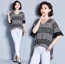 Spring and summer new style New large size M-4XL women's clothing Temperament V-neck chiffon irregular bottoming top