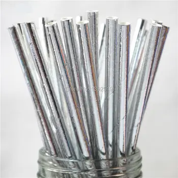 

Free Shipping 200pcs Glossy Silver FOIL Silver Paper Straw Solid Silver Party Drinking Straw Wedding Party Bar Drinking Favor