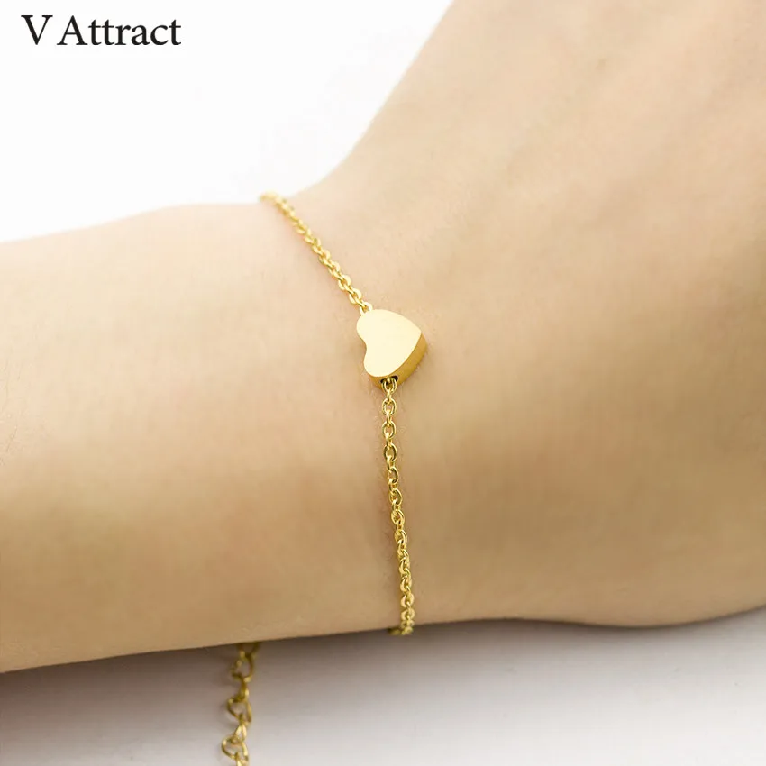V Attract BFF Jewelry Gold Silver Chain Love Heart Charm Bracelet Women Bijoux Femme Friendship Gift Armbanden Voor Vrouwen