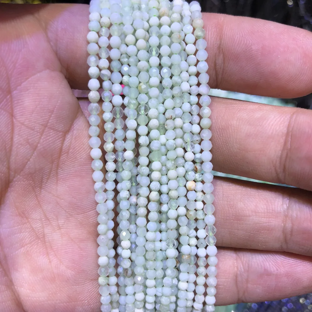 5 strings Lot Natural Green Opal Faceted Tiny Small Beads,Natural Beads 2mm 3mm Faceted Round Tiny Spacer Beads,15.5\