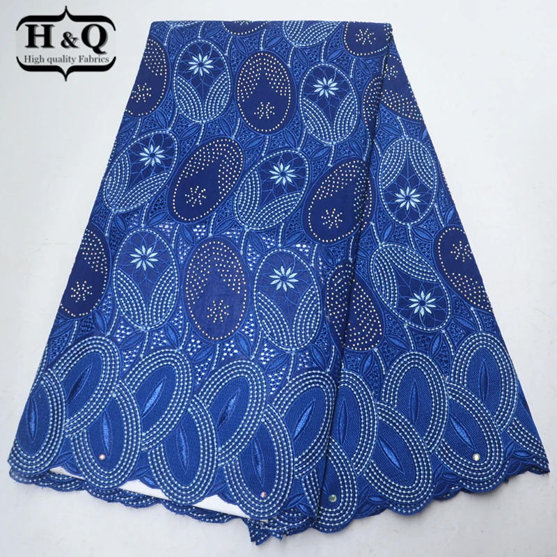 

Royal blue Swiss Voile Lace Fabric with Stone High Quality 2019 African cotton Lace Fabric Embroidery 5 yards/pcs for Prom dress