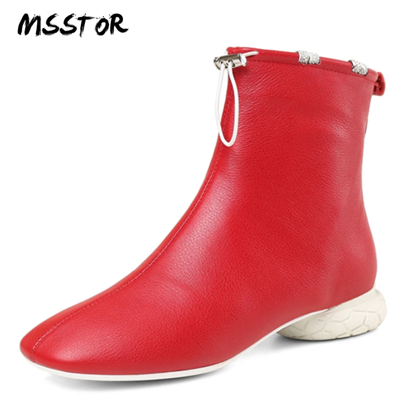 

MSSTOR String Bead Lace-Up Black Boots Women Square Toe Fashion Casual Sewing Autumn Shoes Women Strange Style Ladies Shoes 2.5