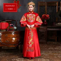 Винтаж красное платье древних вышитые Феникс Королевский дворец Костюм Традиционный китайский Для женщин Cheongsam