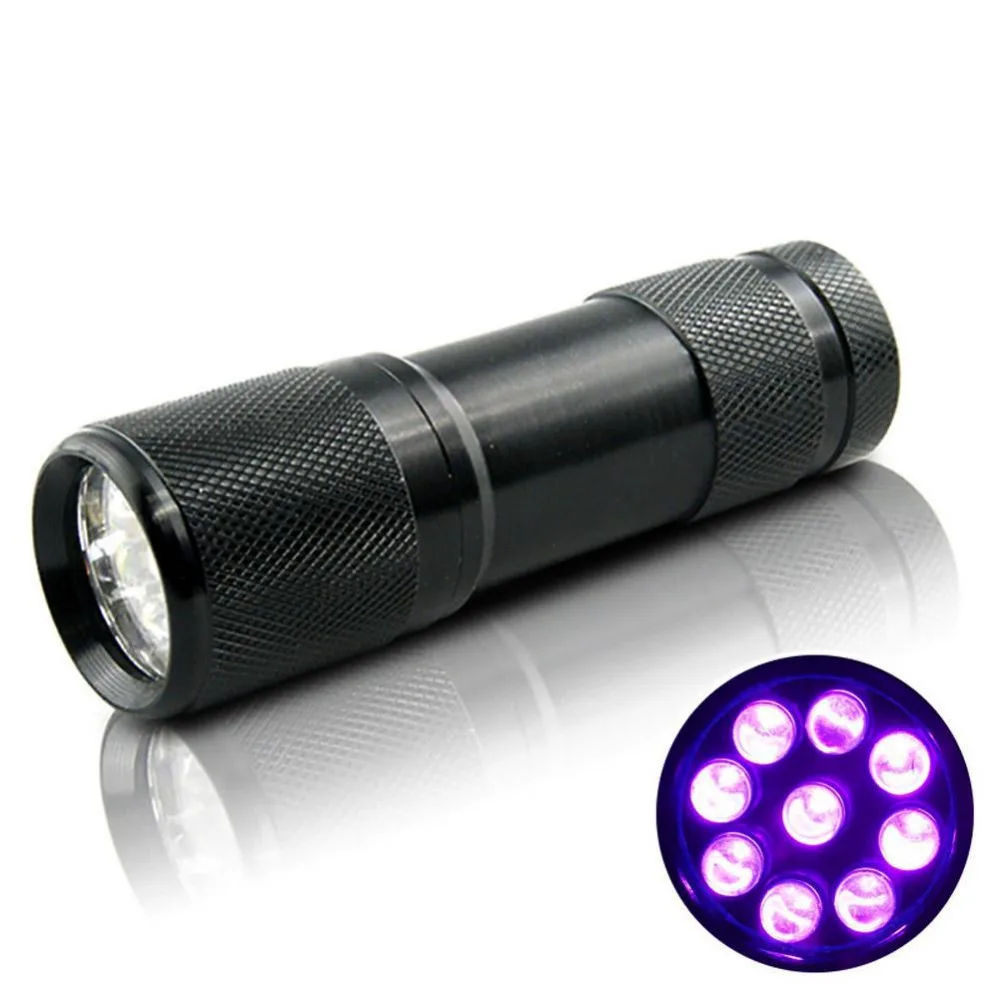 Mini Aluminum Portable UV Ultra Violet Blacklight 9 LED UV Flashlight
